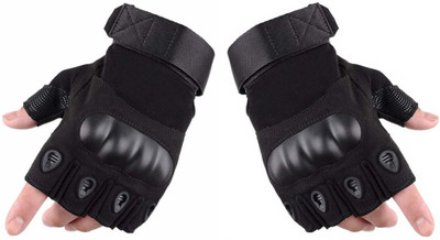 HOC Hand Protection Tactical & Breathable Half Fingers Bike Riding Gloves for Riders Riding Gloves(Smoky Black)