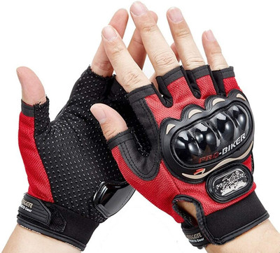 BuyFeb Pro Riding Biker Protective Gear Glove Non-Slip Half Finger Hands Protector Driving Gloves(Red, Black)