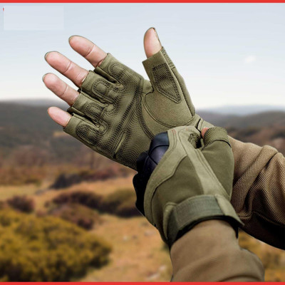 MELZRON Half Finger Motorcycle Gloves Riding Gloves(Military Green)