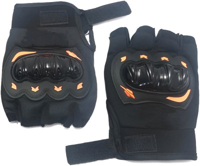 Yeahmom Hard Knuckle Motorcyle_Bike Riding Gloves Breathable & Protective Half Finger Riding Gloves(Black & Orange)