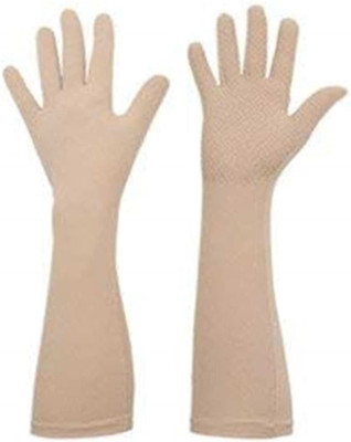 URMILA TRADERS Beige Full Sleeve Glove UV Protection Cooling Arm Sleeves For Women(W24 Gym & Fitness Gloves(Beige)