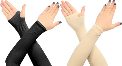 aksmit Unisex Cool Sport Sunburn Protector Riding Arm glove For Rider 2 Pair_n025 Riding Gloves(Black, Beige)