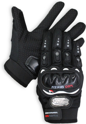 FUEZONE Pro-Biker Motorcycle Bike Racing Riding Gloves Synthetic Leather Protective Gear Riding Gloves(Black)