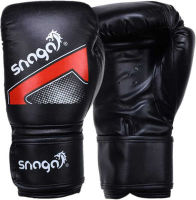 Snaga PU Leather Boxing Gloves - for Men and Women, Muay Thai Kickboxing MMA Boxing Gloves(Black)