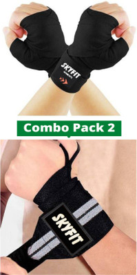 VELLY FIVE Mens&Womens COMBO 2 BLACK WRAP GREY WRISTBAND Gym & Fitness Gloves(Black, Grey)