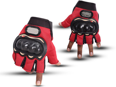 Aim Emporium Half Finger Biker Glove For Riding, Cycling etc.. Riding Gloves(Red)