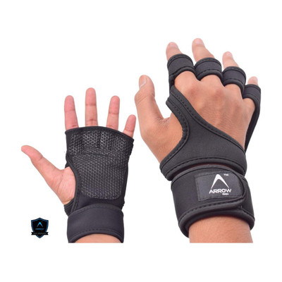 ArrowMax Non-Slip Palm Silicone with wrist support weight lifting Gym & Fitness Gloves(Black)