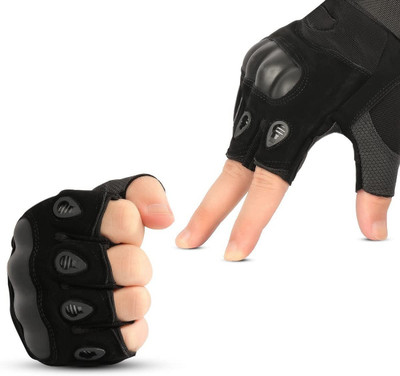 whinsy Tactical Gloves Nylon Hard Knuckle Gloves Half Finger Outdoor Gloves For Racing Riding Gloves(Black)