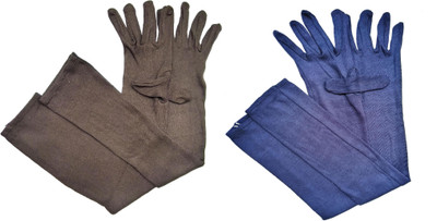 KETKAR Cotton Pollution and Sunburn Sunlight Protection Full Hand Gloves Driving Gloves(Brown|Blue)