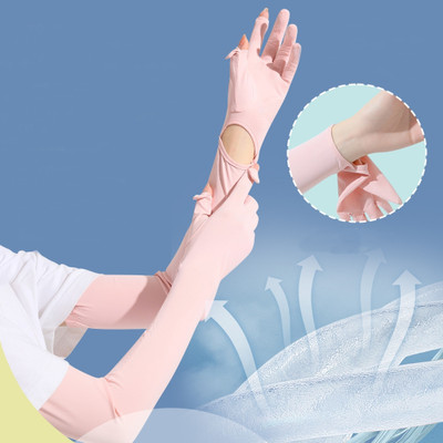 PROBEROS UV Protection Arm Sleeves Nylon Ice Silk Arm Sleeves with One Piece Gloves Cycling Gloves(Pink)
