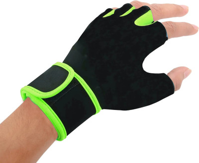 TRUE INDIAN Hot Sale Leatherite Gym Gloves for with Half-Finger Length, Training and Workout Driving Gloves(green black)