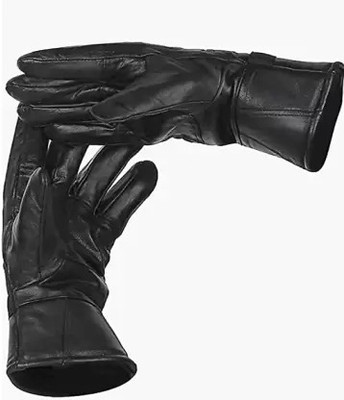 FAZON Leather gloves for Unisex bike riding anti slip snow protective Riding Gloves Riding Gloves(Black)