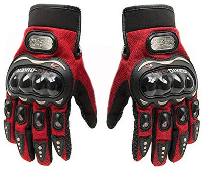 MELZRON Pro Biker Full Finger Bike Riding Gloves for Motorcycle, Biker Hand Gloves Men Riding Gloves(Red)