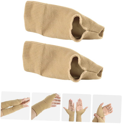 TWINZEN Wrist Thumb Arthritis Fingerless Gloves,Elastic Compression Sleeves with Gel Pad Riding Gloves(Beige)