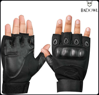 JAI SHRI Nylon Tactical Half-Finger Gloves For Sports, Hard Knuckle, Motorcycle Riding_ Riding Gloves(Black)