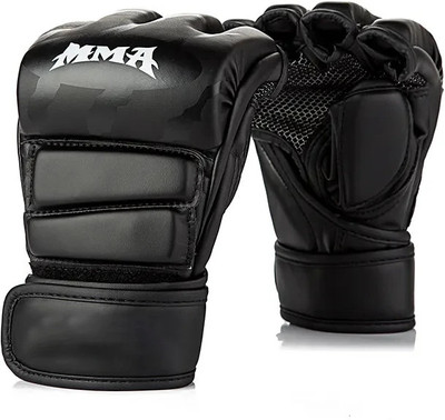 Leosportz MMA Sports Boxing Gloves, Half Finger Kickboxing Gym & Fitness Gloves(Black)