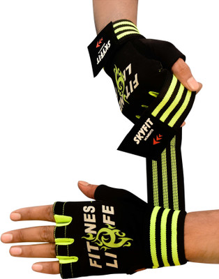 HOUSE OF COMMON Super Wrist Support Gym sports gloves Gym & Fitness Gloves(Green, Black)