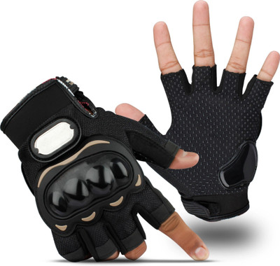 HOC Motorcycle_Bike Riding Hard Knuckle Gloves Breathable & Protective Half Finger Riding Gloves(Black)