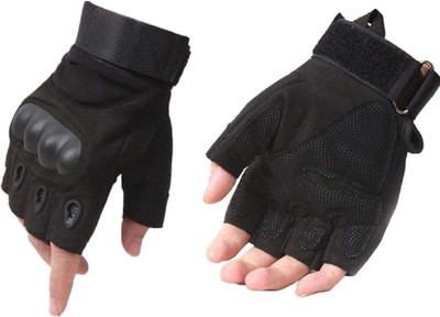 HOC Tactical Military Hard Soft Knuckle Army Combat Half Riding Gloves(Black)