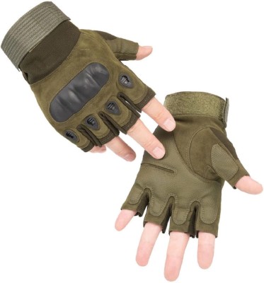 LAFILLETTE Half Finger Hard Knuckle Motorcycle Army Shooting Outdoor Breathable Gloves Gym & Fitness Gloves(Green)