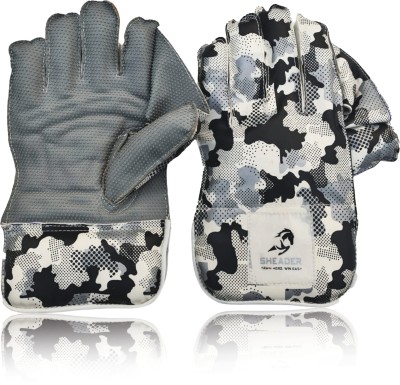 SHEADER CAMO 2.0 Wicket Keeping/Tennis Cricket Gloves | Leather Palm with Fiber Finger Wicket Keeping Gloves(Grey, Black)