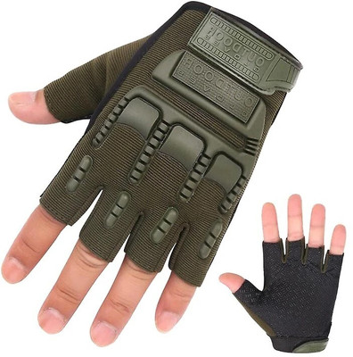 HOC Hand Protection Tactical & Breathable Half Fingers Bike Riding Gloves for Riders Riding Gloves(Dark Green)