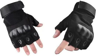 HOC Pro Riding Synthetic Lather Motorcycle Half Finger Gloves Bike Riding Gloves Riding Gloves(Black)
