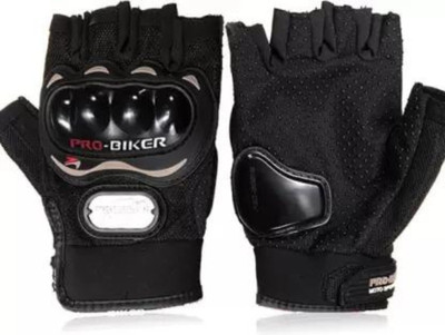 AAYANSHI PRO BIKER FINGER CUT HALF GLOVES FOR MEN COLOR BLACK Riding Gloves(Black)