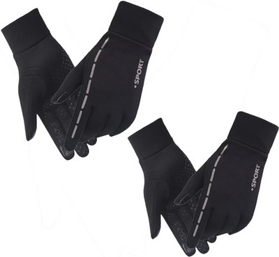 DreamPalace India (2 Pair) Touch Screen Waterproof Windproof Microfiber Gloves Riding Gloves(Black)