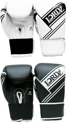 Lordz Boxing Gloves pu leather Set of 2 Pairs ( white and black ) SIZE 12OZ Boxing Gloves(Black, White)