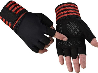 zaysoo Half Finger Gloves for Sports, Cycling, Travelling, Camping, Outdoor, Gym Gloves Riding Gloves(Black&Red)