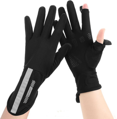 Verilux Driving Gloves for Women UV Protection Ice Silk Sun Gloves Open Finger Design Driving Gloves(Black)