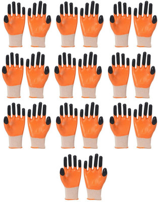 RBGIIT Nitrile Heat Resistant Heavy Nylon Gloves for Finger and Hand Protection K1 Cycling Gloves(Orange, Black)
