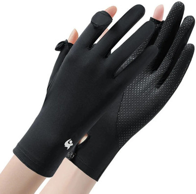PALAY Summer Ice Silk Cool Gloves, Outdoor Breathable Full Finger Gloves for Cycling Riding Gloves(Black)