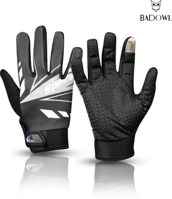 BAD OWL Full-Finger Bike Riding Gloves with Touch Screen, Breathable Fabric for Driving Riding Gloves(Black & White)