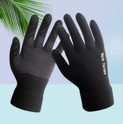 DreamPalace India Hand Gloves | Touchscreen Gloves | Dot Grip Biking Gloves for Men & Women Riding Gloves(Black)