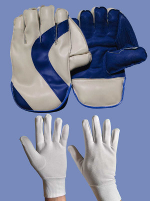 AZAD SPORTS GALLERY WEEKET-KEEPING GLOVES WITH INNER GLOVES, CATCH WITH PERFECTION Wicket Keeping Gloves(White, Blue)