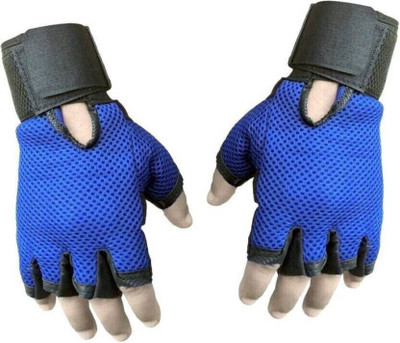 RKSON GGGONEX Leahter and netted half finger N MNEWFOR RIDERo Driving Gloves(Blue)