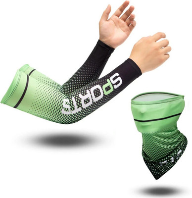 PALAY UV Protection Arm Sleeves Bandana Combo for Men Cooling Arm Sleeves UPF 50 Cycling Gloves(Green)
