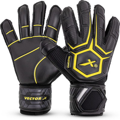 VECTOR X Goal Stopper 4mm Both Sides High Quality Latex Designed To Soft Hand Feel Goalkeeping Gloves(BLK)