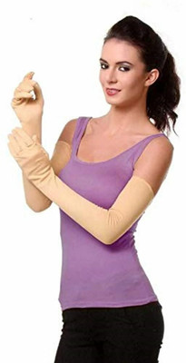 HOUSE OF COMMON Cotton Sunlight UV and Dust Protection Full Hand Summer Arm Sleeves Gloves S3 Driving Gloves(Beige)