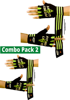 LITE FEEL COMBO PACK2 Gym and Riding Gloves Gym & Fitness Gloves(Green)
