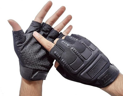 FUEZONE Motorcycle Bike Riding, Cycling & Outdoor Breathable Half Finger Sports Gloves Riding Gloves(Black)