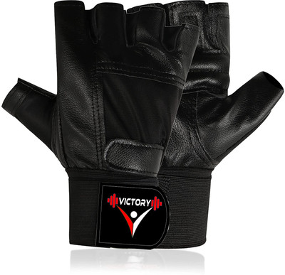 VICTORY Premium Weight Lifting Gym & Fitness Gloves(Black)