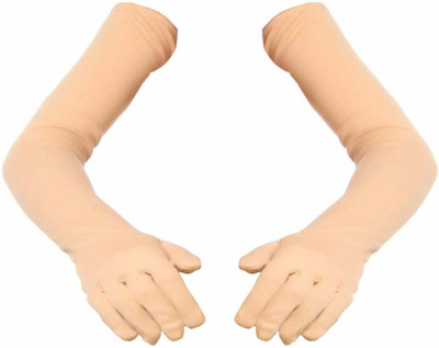 HOUSE OF COMMON Women's Cotton Full Hand arm sleeve Gloves for Sun Protection SKIN-02 Driving Gloves(Skin)