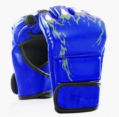 keycraze MMA Sports Boxing Gloves, Half Finger Kickboxing Gym & Fitness Gloves(Blue)