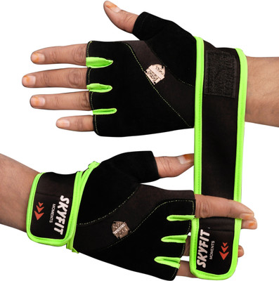 HOUSE OF COMMON Leather padded Wrist support Gym Sports Workout gloves For Men and Women Gym & Fitness Gloves(Lite Green, Black)