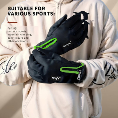 xfinity Riding Gloves Full Finger Touch Screen Sense at thumb and index with zipper Riding Gloves(Black, Green)