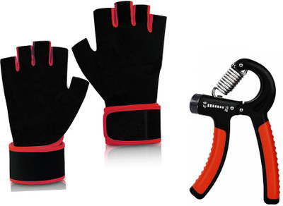 TRUE INDIAN Hand Grip Strengthener combo Hand Gripper with hand gym gloves (pack 2) Gym & Fitness Gloves(Red, Orange)