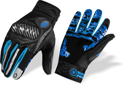 BAD OWL Carbon Fiber PVC Knuckle Protection Riding Gloves | Touchscreen Sports Gloves Riding Gloves(Blue)